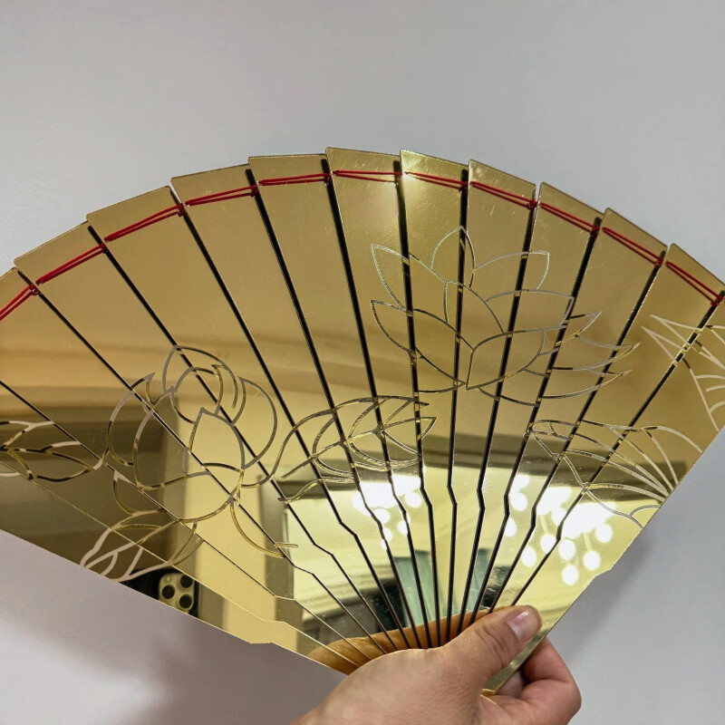 鬼灭之刃周边童磨金色亚克力折扇雕刻莲花高还原度折扇童磨cos扇 童磨扇子两把(雕刻花纹) 大号款//28cm左右