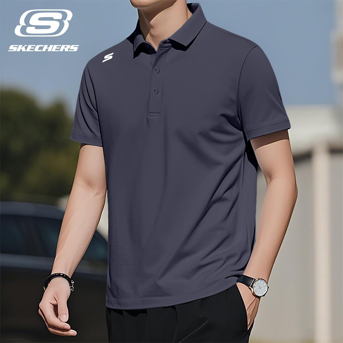 斯凯奇（Skechers）速干t恤男冰丝短袖polo衫2026新款夏季透气商务高品质上衣 -026R奥德赛灰【翻领冰丝速干】 L /175 （ 推荐120-140斤）