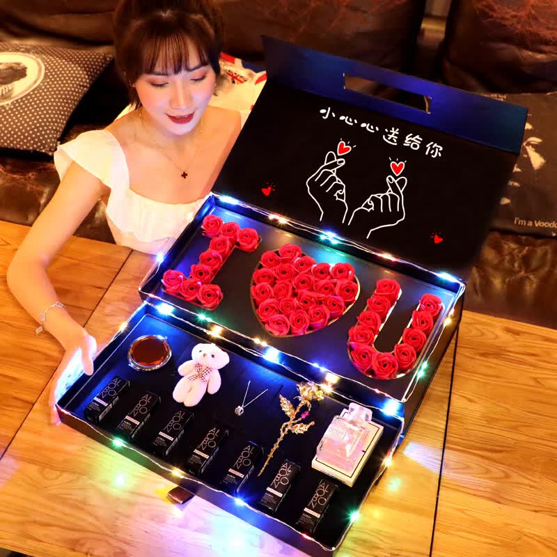 kourt创意口红彩妆礼盒520情人节礼物生日送女生女朋友老婆礼品 IOU1314+口红香水+项链 3g