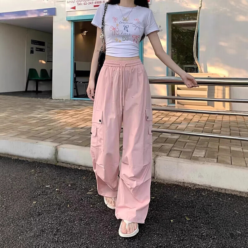 YOUNVFR美式工装裤女休闲高腰显瘦直筒裤子宽松百搭阔腿运动裤ins 诚M03米杏色 L /110-115斤 YOUNVFR美式工装裤女休闲高腰显瘦直筒裤子宽松百搭阔腿运动裤ins 诚M03米杏色 L /110-115斤
