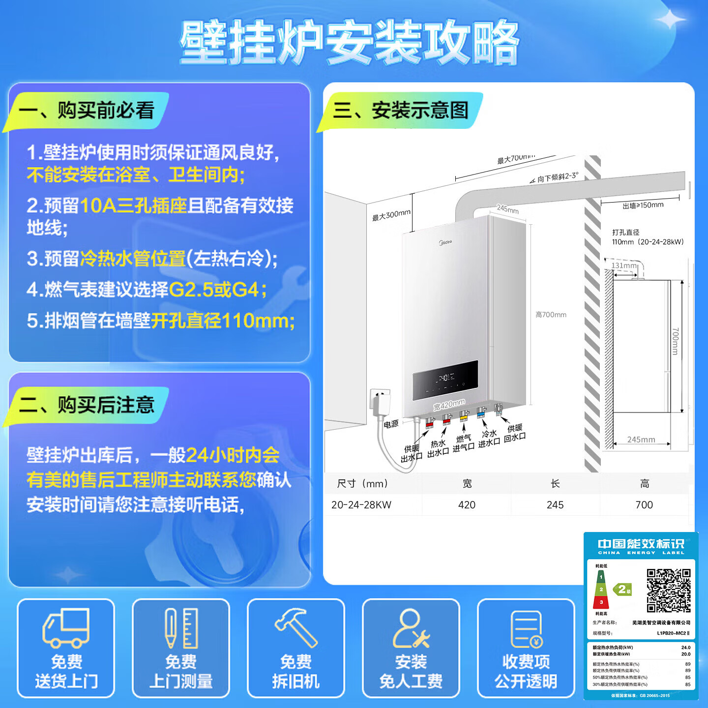 美的(Midea)燃气壁挂炉x暖气片明装/暗装散热片采暖全包套餐钢制壁挂式全套一口价全包L1PB20-MC2Ⅱ 定制尊享款 壁挂炉+8组暖气片套餐