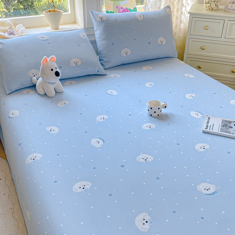 雅鹿夏季老粗布床单单件凉席被单三件套单人卡通学生宿舍床单 西高地狗狗 200x230cm-单床单