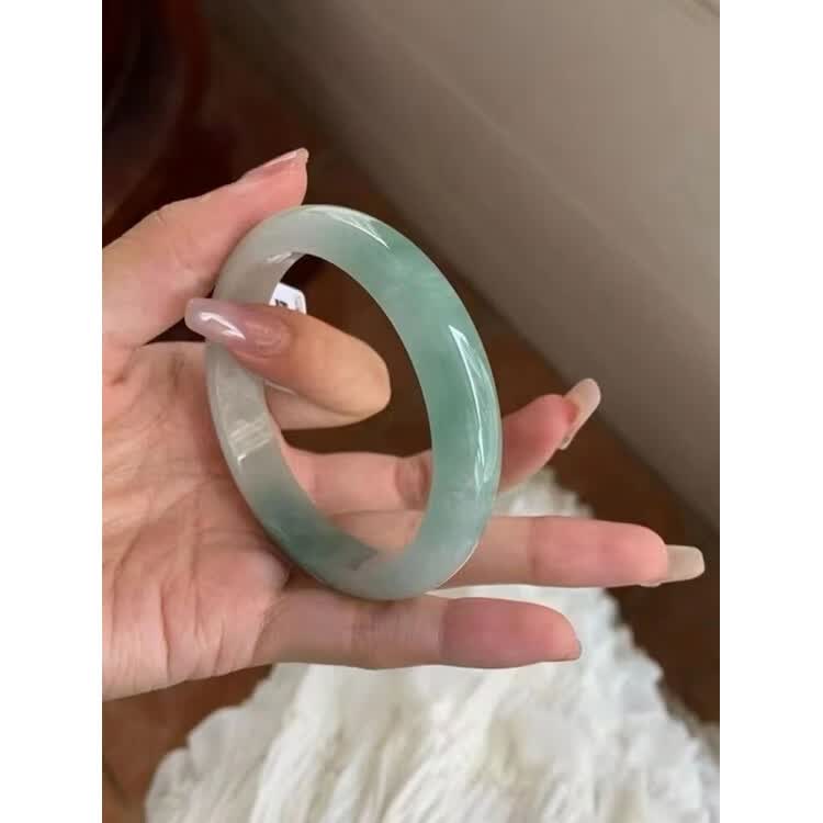 DL胖东来同款天l然高冰冰糯种玉手镯女款油青飘花缅甸老坑冰种翡 圈口63-64mm