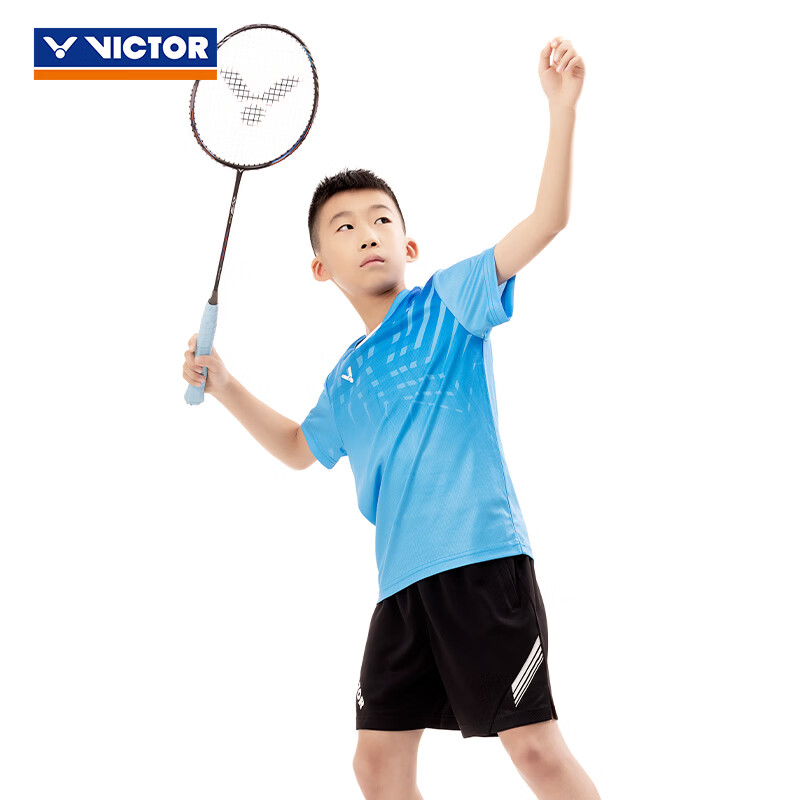 威克多（VICTOR）羽毛球服春夏透气速干儿童青少年训练比赛针织运动套装 M（浅水蓝） XXS (155cm)