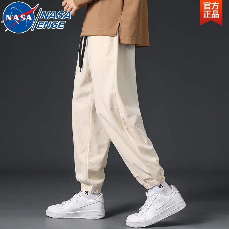 NASA ENGE灯芯绒男士春秋夏季cityboy宽松日系时髦薄款运动休闲长裤男 2819米色 2XL 160-175斤可穿