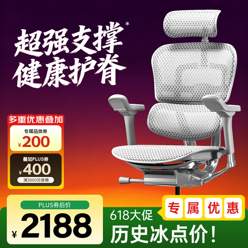 Ergonor保友金豪E2人体工学椅 超强支撑 健康护脊 办公椅电脑椅电竞椅子 【限时补贴】银白色
