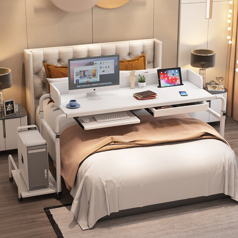 电脑懒人桌子家用卧室书桌学习写字桌 120白枫木带挡板/适2m床非主图