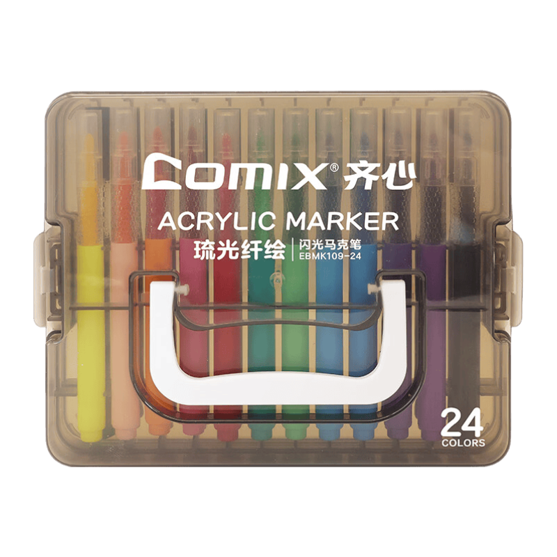 齐心（COMIX）24色闪光丙烯马克笔不透色防水记号爆闪光水彩荧光亮晶晶马克笔涂鸦儿童生日毕业礼物EBMK111-24