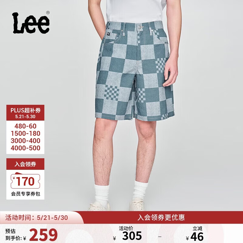 Lee25新品舒适版经典五袋款设计蓝色格纹男短裤休闲潮流A08019