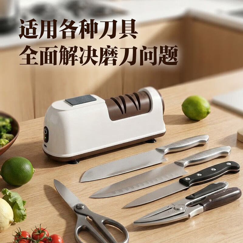 电动磨刀器全自动家用神器新款强力小型多功能商用磨刀器菜刀专用 乳白色【固定吸盘】电动磨刀器 充电一小时【磨刀一千次】