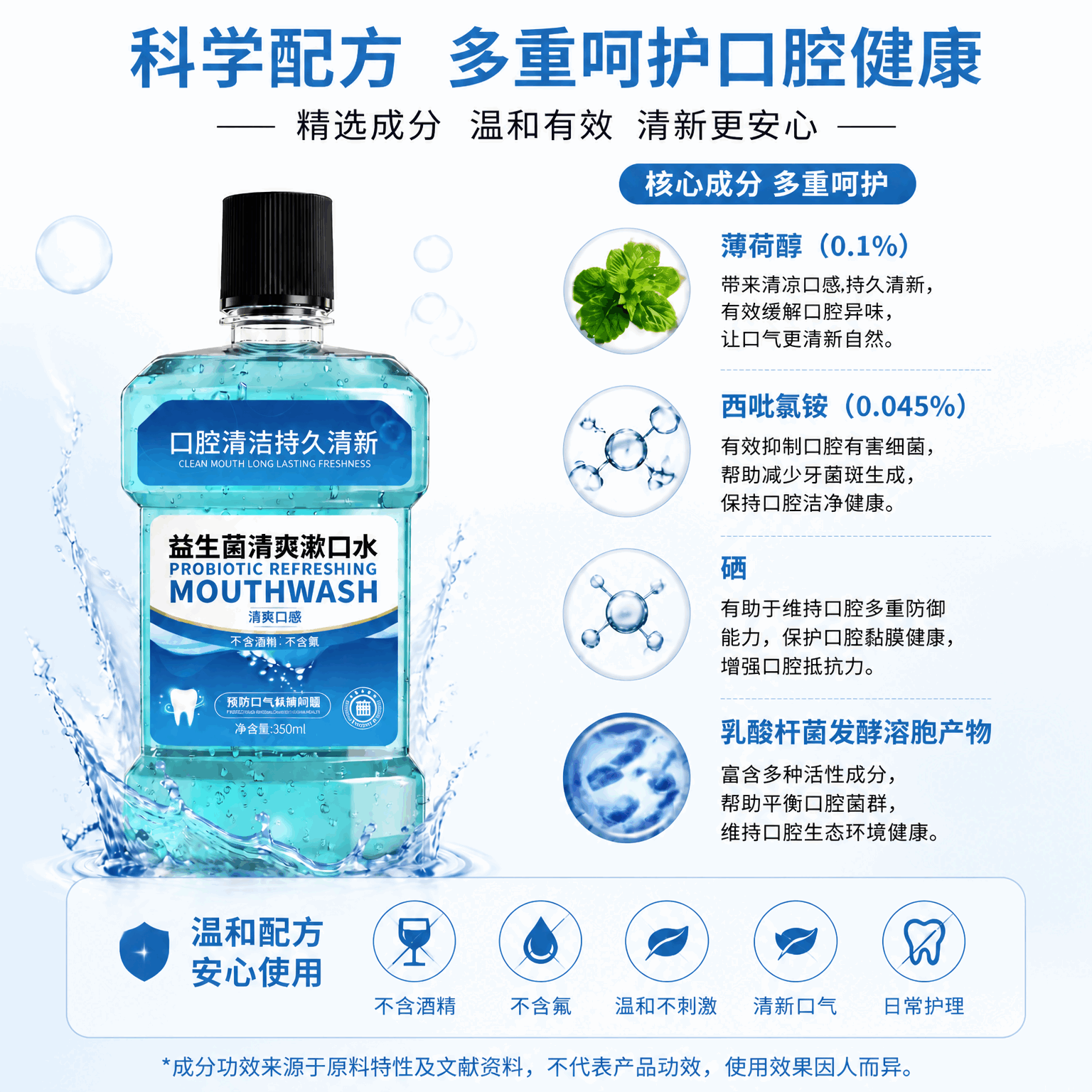 中星温暖 ZHONGXING WARM【护理口腔】益生菌漱口水大容量抗菌抑菌袪口气异味持久清爽留香 益生菌漱口水350ml/瓶*3