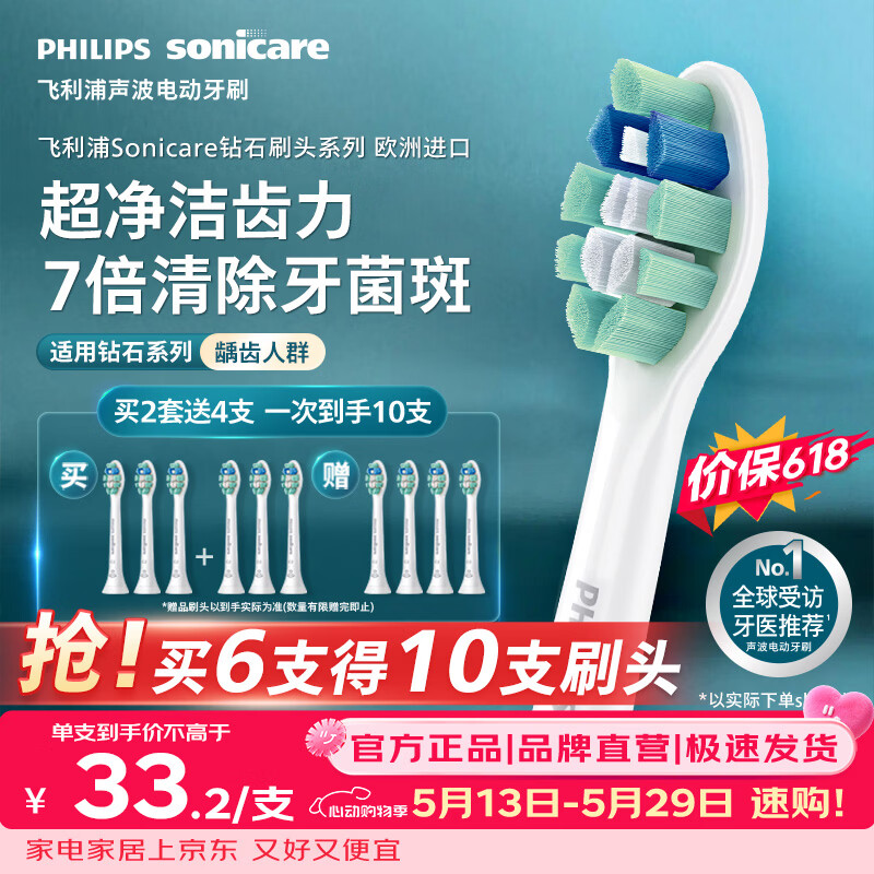 飞利浦（PHILIPS）电动牙刷头C2洁净型官方原装欧洲进口适配钻石1/3/3pro/CI/导航刷系列刷柄 3支装 HX9023