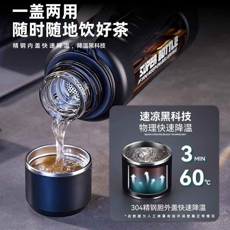 JCZS品质防摔大容量玻璃杯便携带盖耐高温水杯茶水分离泡茶杯 智能睿智黑500ml【茶水分离+一杯双盖+杯盖可喝