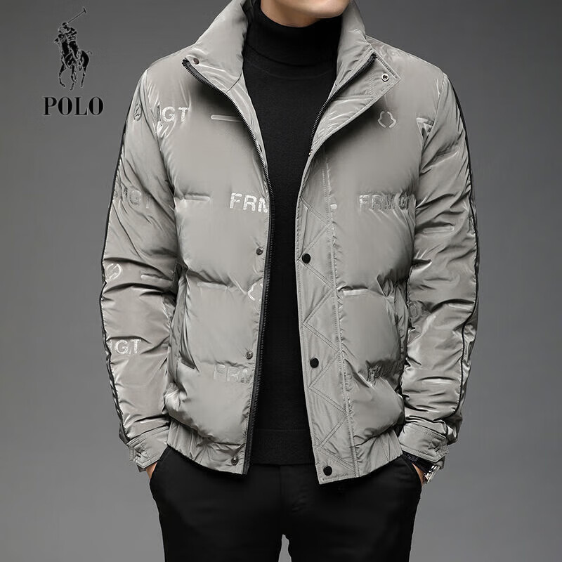 保罗品牌羽绒服男新款高档男士潮流白鸭绒加厚立领保暖 浅灰色08190 l