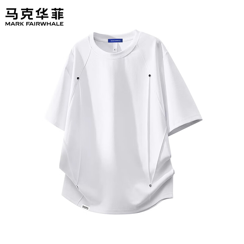 马克华菲(MARK FAIRWHALE)美式复古解构铆钉短袖T恤男士2026夏季圆领百搭宽松休闲上衣服装 深灰色+深灰色 【优惠两件装】 L 【建议110-125斤】