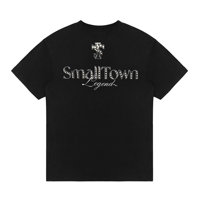 STK SmallTownKid 珍珠花体字短袖t恤宽松落肩男女潮流夏装TEE 黑色 （现货） M 推荐125～145斤