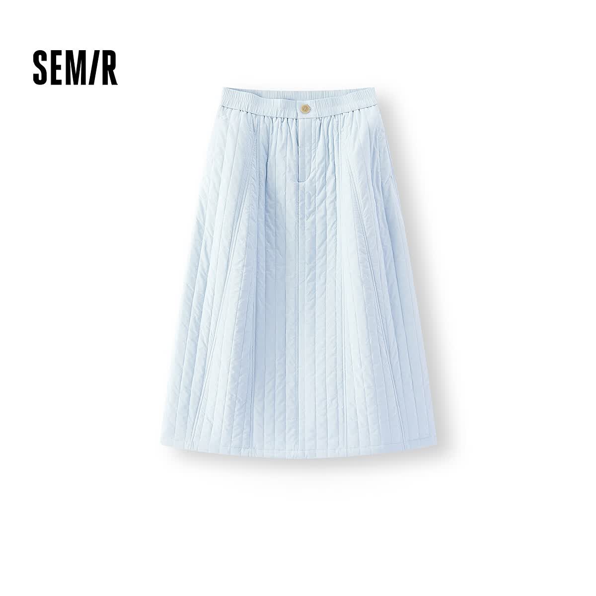 森马(Semir)半身裙女冬季肌理夹棉松紧腰A字长裙抽绳2025新款温柔气球裙 粉蓝80081 L