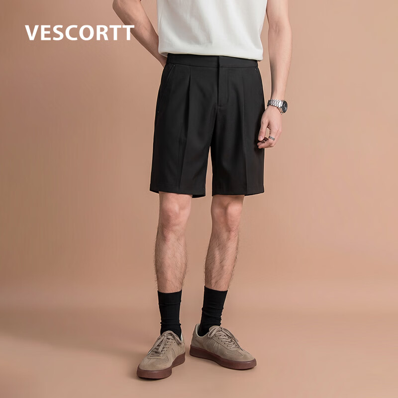 VESCORTT世高 粘纤速干吸湿透气五分裤 夏季薄款微阔休闲通勤短裤男 黑色 L
