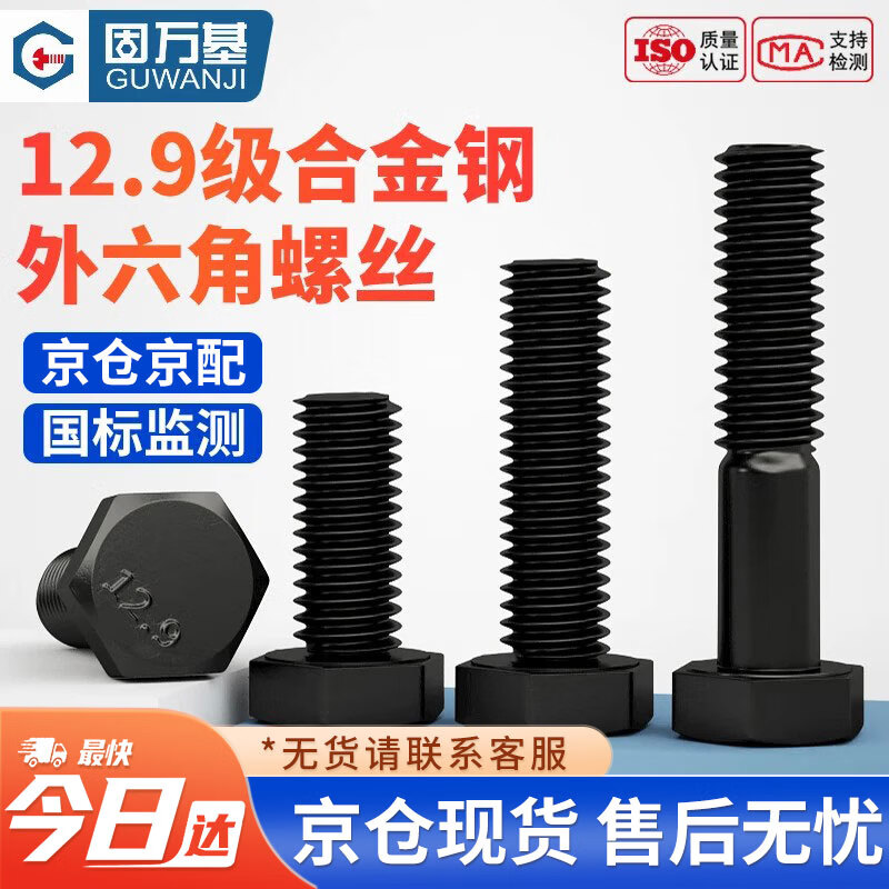 固万基（GUWANJI）六角头螺栓 12.9级高强度外六角螺丝钉黑色螺栓加长螺杆机螺钉 M6x16[100个/包]全牙