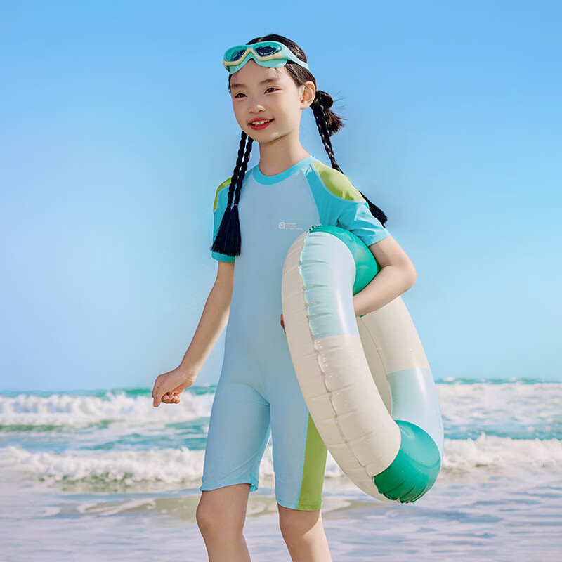 EBAER儿童抗氯泳衣连体2026新款儿童游泳装女孩沙滩套装 水晶蓝 160 京东折扣/优惠券