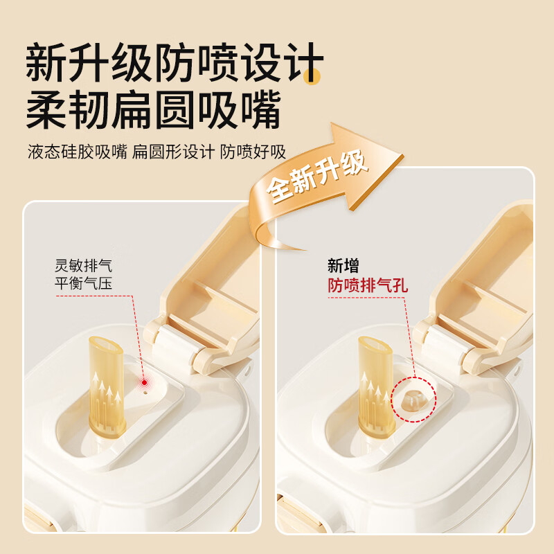 贝思卡儿随手杯PPSU随行孕妇水杯免拧盖吸管杯便携翻盖奶瓶儿童幼儿园家用 升级防喷-贝诺米300ML【送手提绳+重力球】
