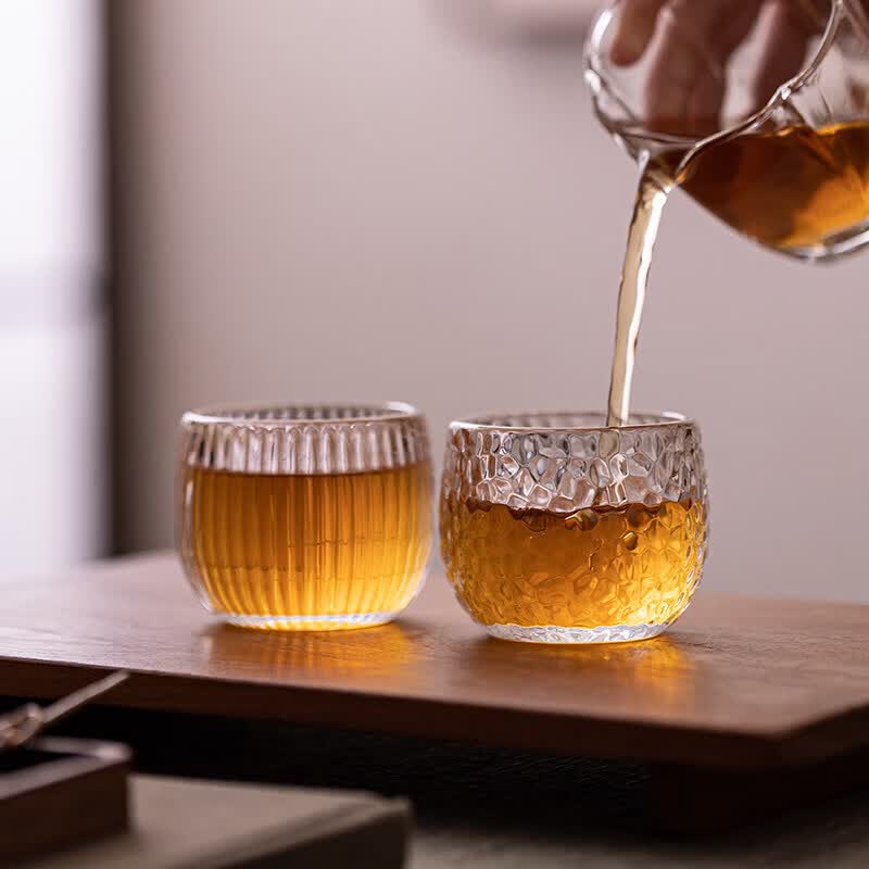 迦图鲮耐热玻璃透明品茗茶锤纹杯家用功夫茶具套组水杯个性化主人啤酒杯 竖条纹杯1个100ML 100mL以下