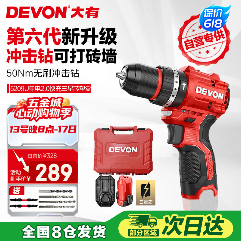 大有（Devon）京东集采JC系列12V无刷冲击手电钻电动螺丝刀电动工具5209U塑盒装