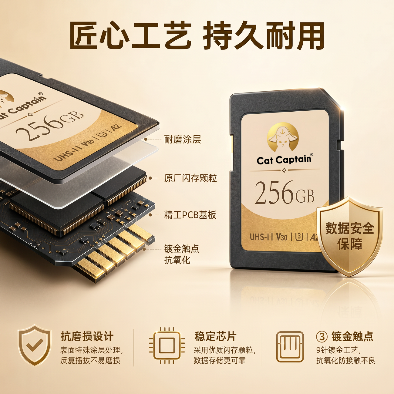 CAT CAPTAIN（猫船长）单反相机专用SD卡A2V30高速SD卡支持专业摄影必备4K超清好品质纯享高效稳定耐久用170/s 1TB 大容量SD专业摄影（赠送128GB内存卡）
