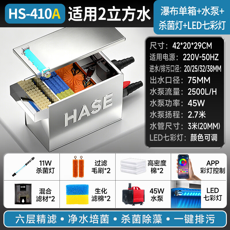 HASE鱼池水循环过滤系统室外庭院净水过滤器大型锦鲤池外置过滤箱 【幻彩瀑布】0-2立方鱼池用豪华套餐