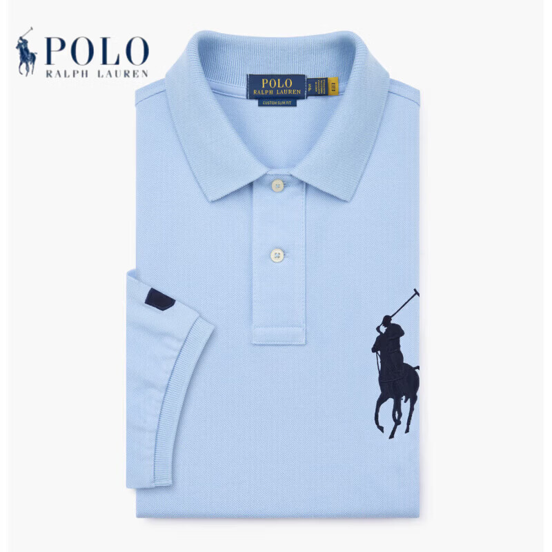 RALPH LAUREN 拉夫劳伦夏季短袖polo衫高端男装休闲纯棉小马标男士T恤衫夏季上衣礼盒装 宝蓝-红 M 备注身高体重,按身高体重定制发货