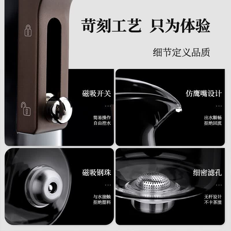 邦田(Bonston) 飘逸杯泡茶壶全玻璃内胆一键过滤茶具可拆洗茶水分离简易茶壶 单壶银色800ml【新品上市 质保一年】