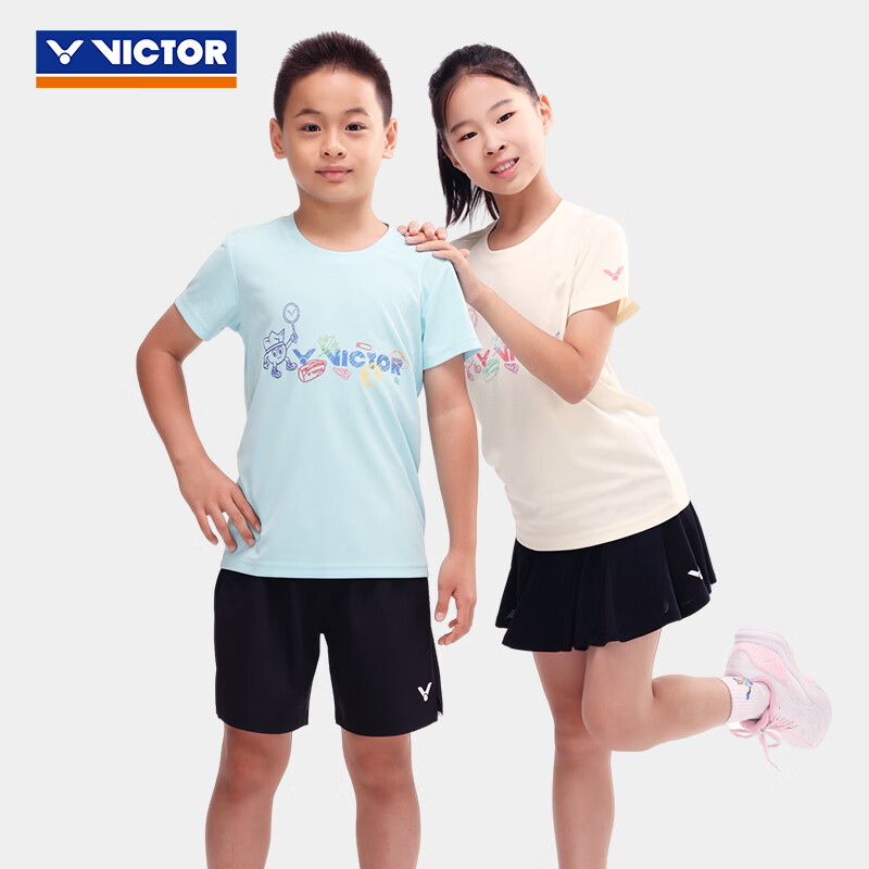 威克多（VICTOR）【限时特惠】羽毛球服 透气速干儿童青少年训练比赛针织运动短袖 T-52042/L空灵白 3XS (145cm)