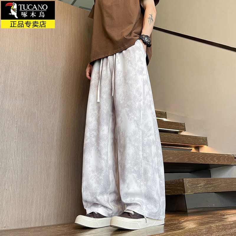 啄木鸟慵懒感格子休闲弯刀裤男女夏季潮ins星星挂饰阔腿裤宽松情侣长裤 2612蓝格子 XL 约130-150斤