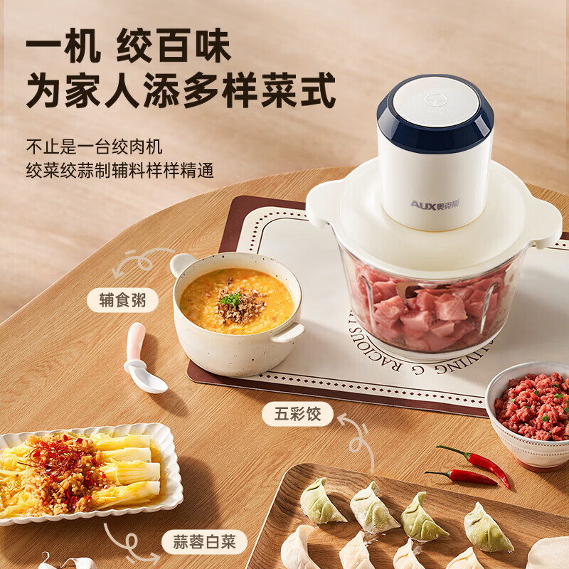 奥克斯绞肉机家用小型 绞馅机 电动绞肉绞菜多功能一体机 辅食机料理机搅肉馅拌机打肉机碎肉机JR116 2L
