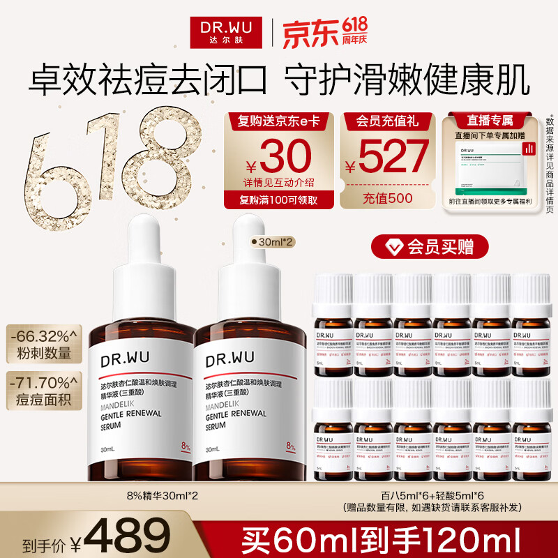 达尔肤（DR.WU）杏仁酸精华8%经典款三重酸果酸抗痘祛闭口黑头30ml*2 520礼物