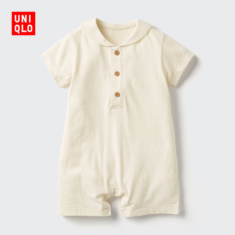 优衣库婴幼儿宝宝爬爬服/短袖婴儿衣服连体衣26春夏新款483021 30 浅米色 90cm