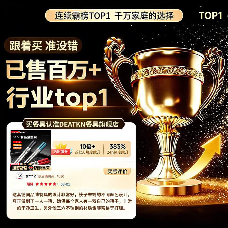 DEATKN筷子不锈钢抗菌防霉高级一人一双专人专用316食品级家用含钛 医用级不锈钢筷子 6双 专人专筷