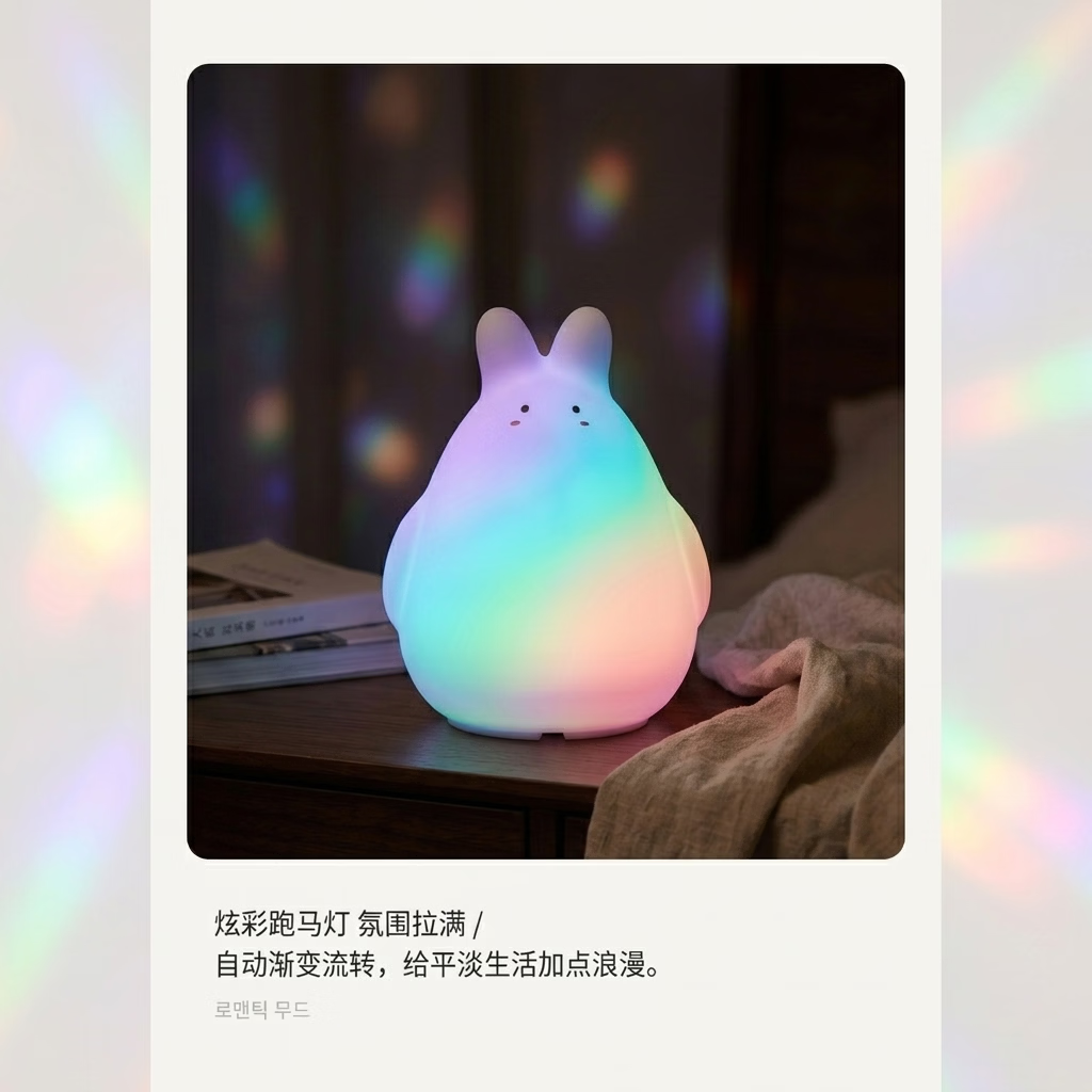 极地物种兔子硅胶拍拍灯七彩氛围小夜灯卧室伴睡灯充电解压神器送闺蜜礼物 大白兔硅胶拍拍灯