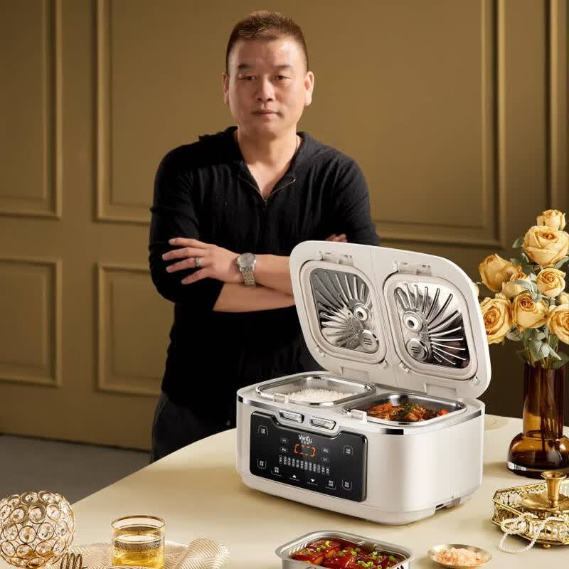 万福源0涂层双胆电饭煲多功能家用6L金属机身微压双拼一体电饭锅316l不锈钢内胆电饭锅预约定时下煮上蒸 中国红/0涂层316L不锈钢内胆 6L