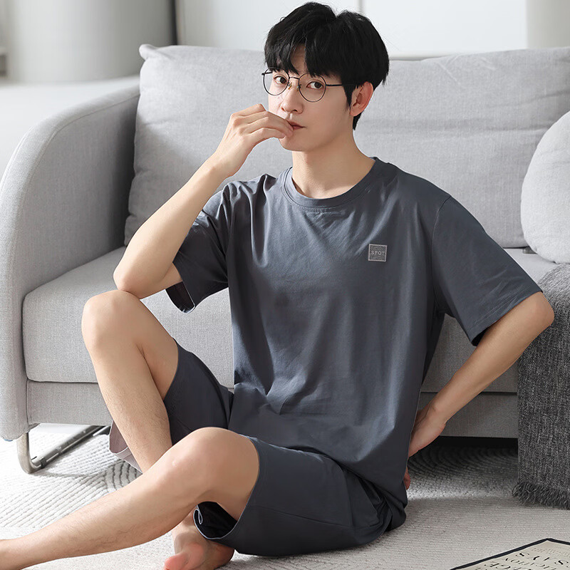 浪莎睡衣男士冰丝夏季抑菌莫代尔凉感可外穿圆领简约休闲家居服男套装 【10A抑菌】夏季热卖冰丝凉感 3XL /185码（体重160-180斤）
