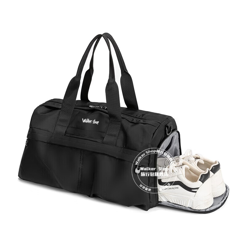 Walker Shop品牌旅行包男干湿分离健身包训练包大容量出差行李包单肩斜跨包 黑色25L【独立鞋仓】