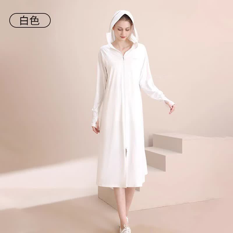 觅橘长袍款防晒衣轻薄可拆卸帽檐女凉感新款透气仙女袍 长袍款--云朵白 XL F 码(适合175cm以下，160斤以下)