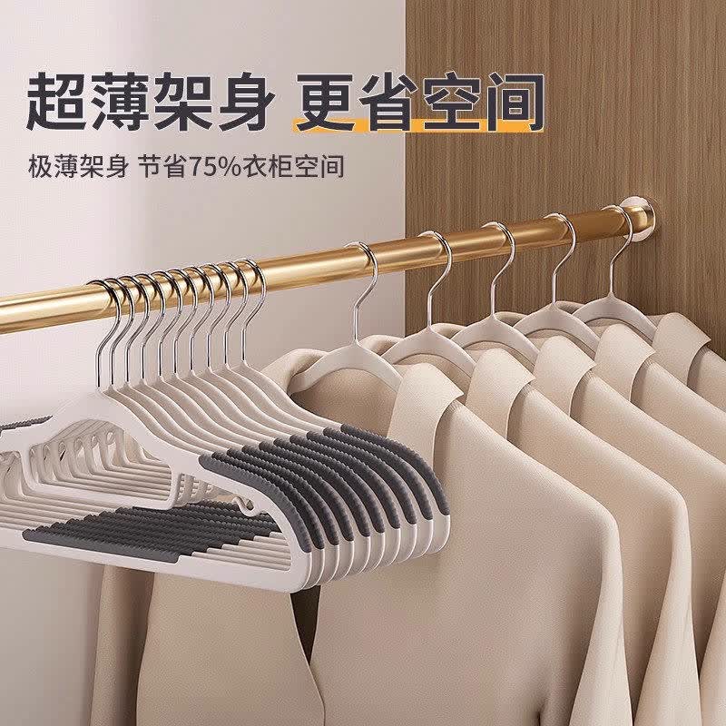 米卡博新款无痕衣架成人整理师家用衣柜收纳晾晒防滑肩角衣服架护领衣撑 防滑无痕双位款/整理师同款升级款【20个】 静谧灰