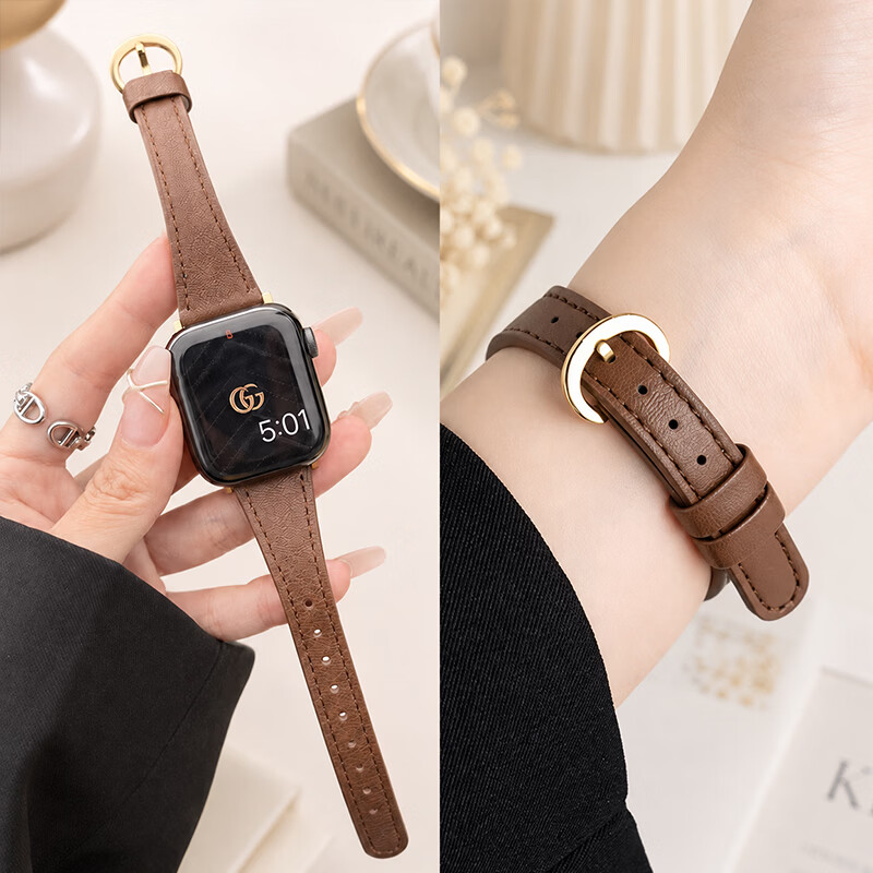 码仕适用苹果手表表带女款秋冬apple watch小蛮腰ultra4/3/iwatch s12/11/10/9/8/SE皮表带