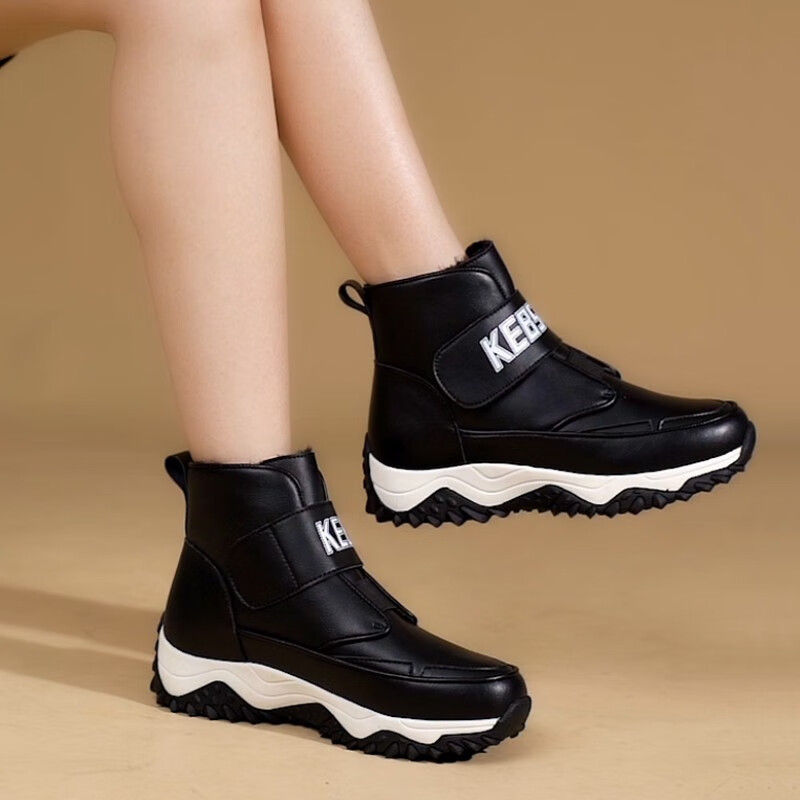 皮毛一体雪地靴女棉皮鞋百搭马丁靴皮靴女保暖加绒棉鞋女士靴子舒弗星