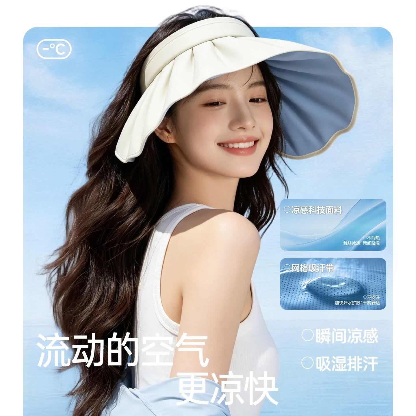 万宝绿大帽檐黑胶贝壳帽女夏季防紫外线户外空顶防晒帽可折叠发箍遮阳帽 UPF50+【熏衣紫-米白底】帽箍两用丨加大16cm帽檐 升级加大帽檐