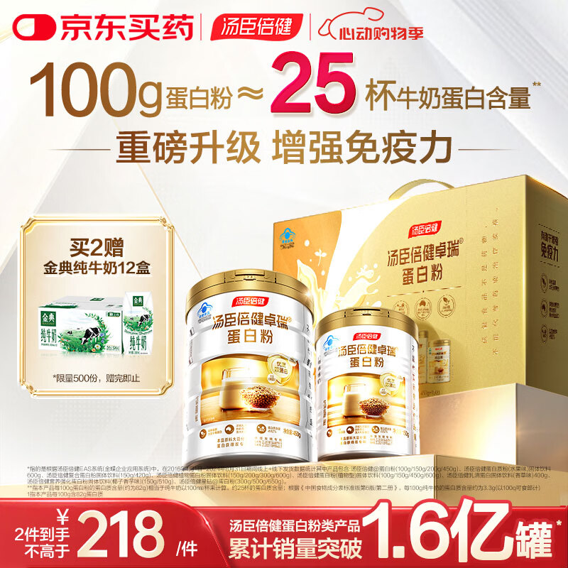 汤臣倍健卓瑞蛋白粉450g+150g礼盒 增强免疫力中老年补充营养 乳清蛋白粉
