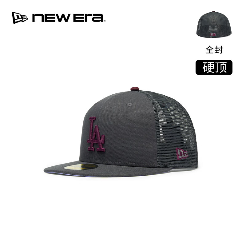 NEW ERA纽亦华26新品MLB网眼全封平檐棒球帽男女同款硬顶NE5950 14952250-灰色/洛杉矶道奇队 718