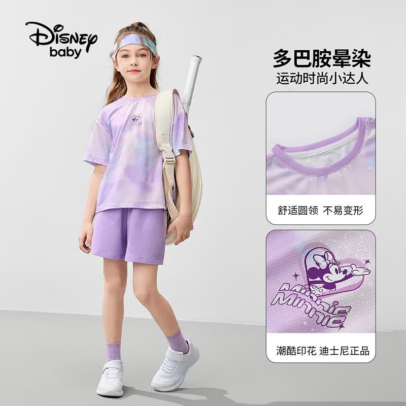 迪士尼（Disney）童装男女童套装个性印花短袖T恤透气运动短裤两件套夏篮球服套装 星光紫 140 高135-145cm重60-70斤