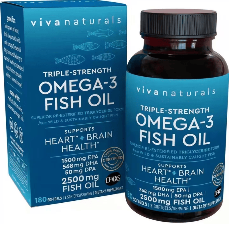 VIVA美国进口深海鱼油高纯度rTG鱼油omega3欧米伽180粒胶囊 高纯度omega3欧米伽* 180粒*3瓶